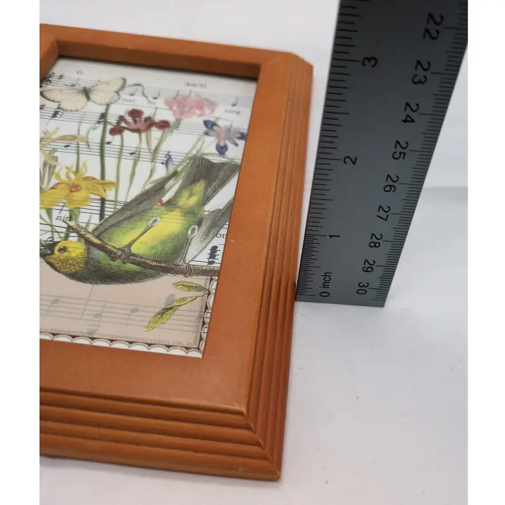 Burnes Wood Frame 4x6 Cottagecore Botanical Bird Butterfly Upcycled Art Decor
